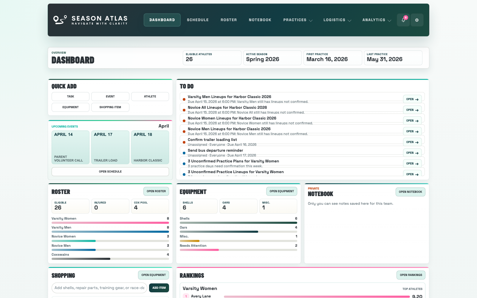 Season Atlas dashboard preview